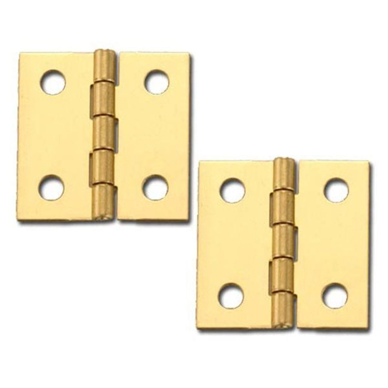 Miniature Hinge Open with Screws - Pair - Style:Broad - Size:1" x 1" - Finish:Solid Brass